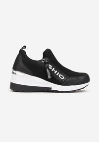 Renee - Czarne Wsuwane Sneakersy na Grubej Podeszwie i Koturnie z Ozdobną Taśmą Rosaleena. Zapięcie: bez zapięcia. Kolor: czarny. Obcas: na koturnie #5