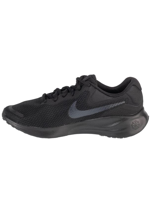 Buty do biegania damskie Nike Revolution 7. Zapięcie: sznurówki. Kolor: czarny. Materiał: syntetyk, tkanina, materiał. Szerokość cholewki: normalna. Model: Nike Revolution. Sport: turystyka piesza