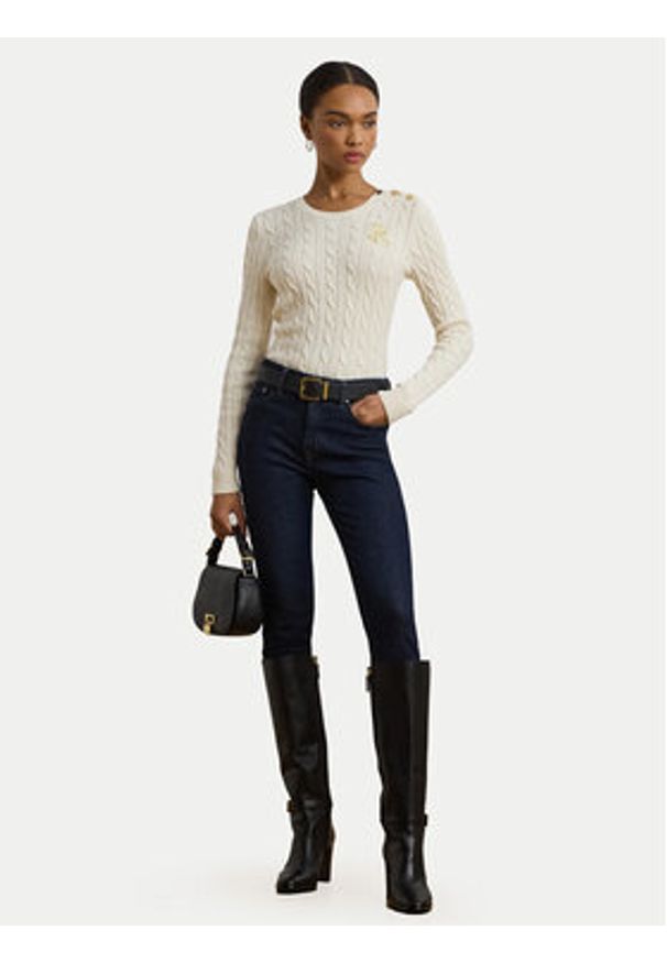Lauren Ralph Lauren Sweter 200932223002 Écru Slim Fit. Materiał: bawełna