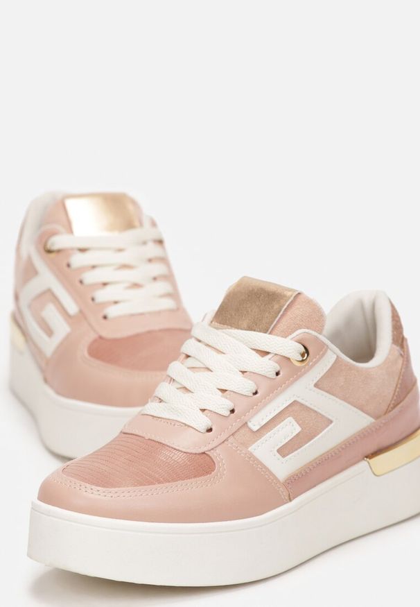 Born2be - Różowe Sznurowane Sneakersy na Płaskiej Grubej Podeszwie Zantea. Kolor: różowy. Obcas: na płaskiej podeszwie