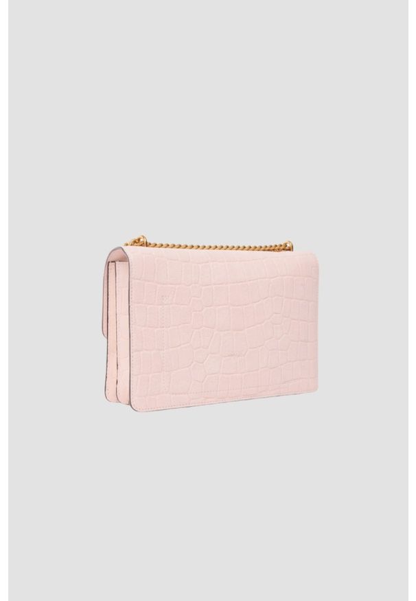 Pinko - PINKO Różowa damska kopertówka Love One Mini DC Cocco Nabuccato. Kolor: różowy. Materiał: skórzane, z tłoczeniem. Styl: wizytowy, casual, elegancki