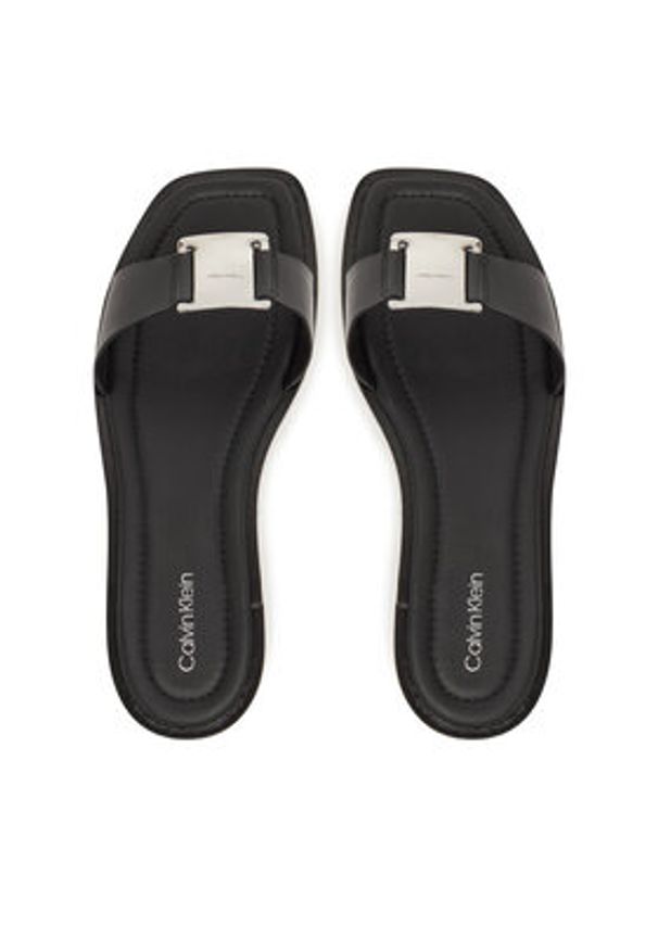 Calvin Klein Klapki Flat Slide W/Ck Hw Big - Lth HW0HW02482 Czarny. Kolor: czarny. Materiał: skóra