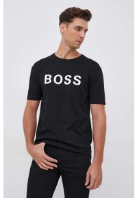 BOSS - Boss T-shirt bawełniany Athleisure kolor czarny z nadrukiem. Okazja: na co dzień. Kolor: czarny. Materiał: bawełna. Wzór: nadruk. Styl: casual