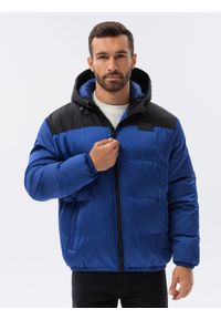 Ombre Clothing - Kurtka męska pikowana - niebieska V1 - Rozmiar: XL. Kolor: niebieski. Materiał: poliester. Sezon: zima #7