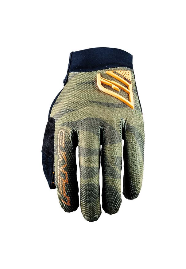 FIVE GLOVES - Rękawiczki XR-PRO - CAMO KHAKI/FLUO ORANGE (khaki/pomarańczowy camo) - XXXL/13. Kolor: pomarańczowy, wielokolorowy, zielony. Materiał: skóra. Sport: kolarstwo