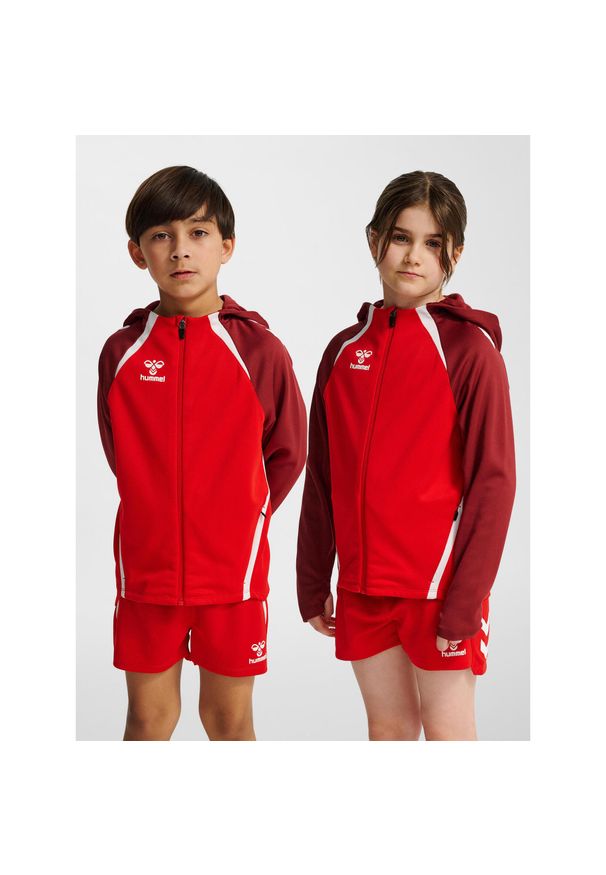 Dziecięca bluza dresowa z kapturem Hummel Lead 2.0. Typ kołnierza: kaptur. Kolor: wielokolorowy, czerwony, różowy, brązowy. Materiał: dresówka