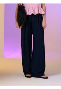 Sinsay - Wiskozowe spodnie wide leg - granatowy. Kolor: niebieski #1