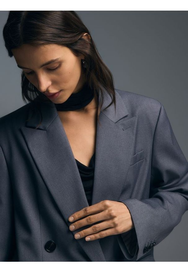 Reserved - Dwurzędowa marynarka - ciemnoszary. Kolor: szary. Materiał: tkanina, wiskoza