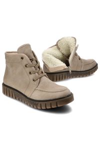 Beżowe Botki Rieker Ocieplane Obuwie Damskie. Okazja: na spacer, na co dzień. Kolor: beżowy. Materiał: skóra ekologiczna. Wzór: kolorowy. Styl: casual, street, klasyczny, elegancki #2