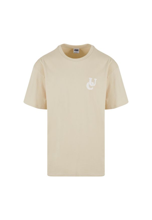 Oversized T-shirt Urban Classics Weavy Logo Heavy. Kolor: beżowy, biały, wielokolorowy