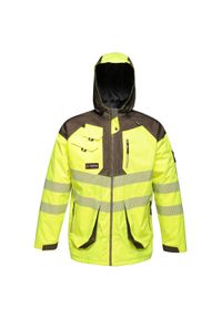 Regatta - Kurtka Wodoodporna Męska HiVis Odblaskowy Materiał. Kolor: szary, wielokolorowy, żółty. Materiał: materiał. Sport: turystyka piesza