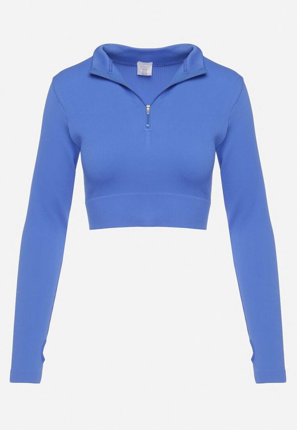 Born2be - Niebieska Bluzka Zapinana na Suwak z Wycięciem przy Ściągaczu Aisllain. Kolor: niebieski. Styl: elegancki