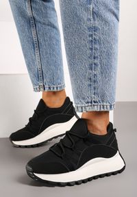 Renee - Czarne Sneakersy na Platformie z Sznurowaniem w Stylu Śniegowców Zinleira. Okazja: na spacer. Zapięcie: sznurówki. Kolor: czarny. Materiał: jeans. Obcas: na platformie. Sport: turystyka piesza #5