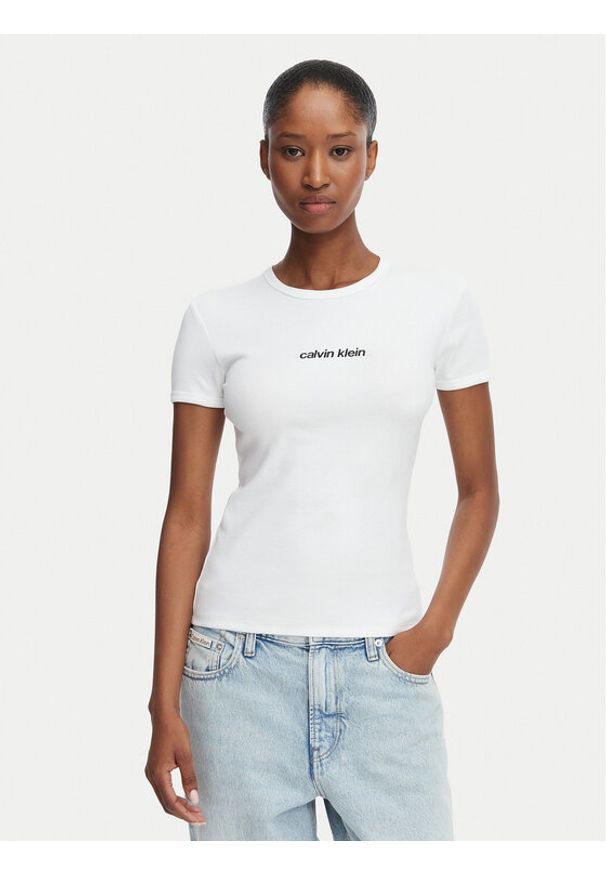 Calvin Klein Jeans T-Shirt LV047G816G Biały Slim Fit. Kolor: biały. Materiał: bawełna