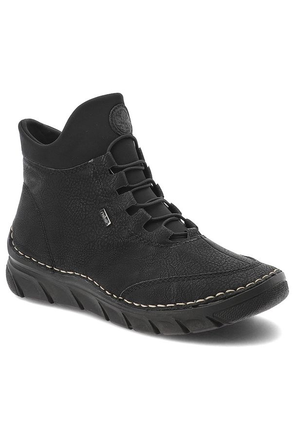 Czarne Botki Rieker Ocieplane Obuwie Damskie. Okazja: na co dzień. Kolor: czarny. Materiał: skóra ekologiczna. Styl: elegancki, casual