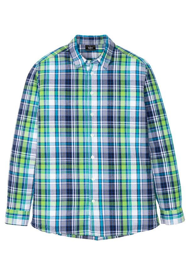 Koszula z długim rękawem bonprix zielono-ciemnoniebieski w kratę. Kolor: zielony. Długość rękawa: długi rękaw. Długość: długie