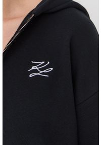Karl Lagerfeld bluza bawełniana 221W1802 damska kolor czarny z kapturem z aplikacją. Typ kołnierza: kaptur. Kolor: czarny. Materiał: bawełna. Wzór: aplikacja #5