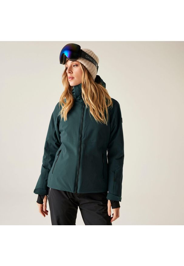 DARE 2B - Damska wodoodporna kurtka narciarska Flurry II. Kolor: niebieski, turkusowy, wielokolorowy. Materiał: materiał. Sezon: zima. Sport: narciarstwo