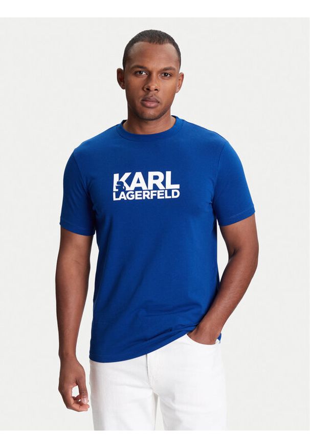 Karl Lagerfeld - KARL LAGERFELD T-Shirt 755087 553235 Niebieski Regular Fit. Typ kołnierza: dekolt w karo. Kolor: niebieski. Materiał: bawełna