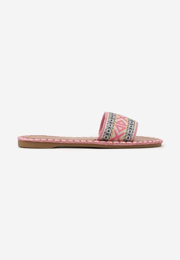 Born2be - Różowe Klapki na Płaskiej Podeszwie z Ozdobnym Paskiem w Stylu Boho Ijarila. Kolor: różowy. Sezon: lato. Obcas: na płaskiej podeszwie. Styl: boho