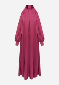 Born2be - Fioletowa Sukienka z Satyny Ozdobiona Wiązaniem Solreti. Kolor: fioletowy. Materiał: satyna. Wzór: aplikacja. Typ sukienki: proste. Styl: elegancki #5