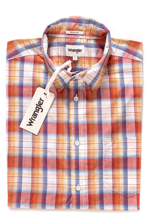 Wrangler - WRANGLER SS 1 PKT SHIRT POMPE W5860OR1C 112129524. Materiał: materiał. Długość rękawa: krótki rękaw. Długość: krótkie