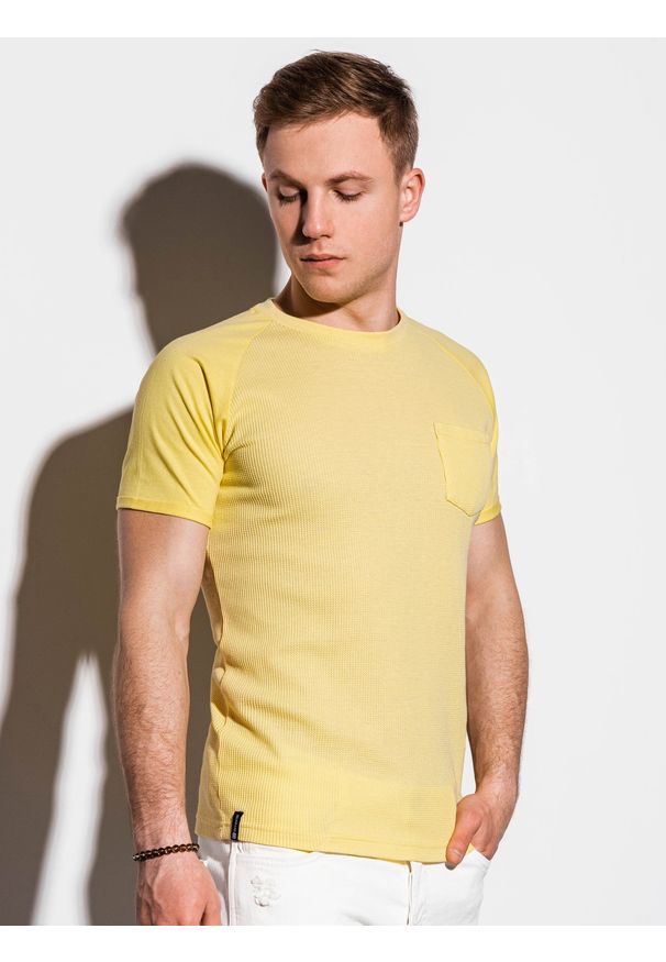 Ombre Clothing - T-shirt męski bez nadruku - żółty S1182 - XXL. Kolor: żółty. Materiał: bawełna, tkanina, poliester. Styl: klasyczny