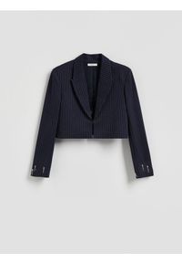 Reserved - Krótka marynarka z aplikacjami - granatowy. Kolor: niebieski. Materiał: tkanina, wiskoza. Długość: krótkie. Wzór: aplikacja #1