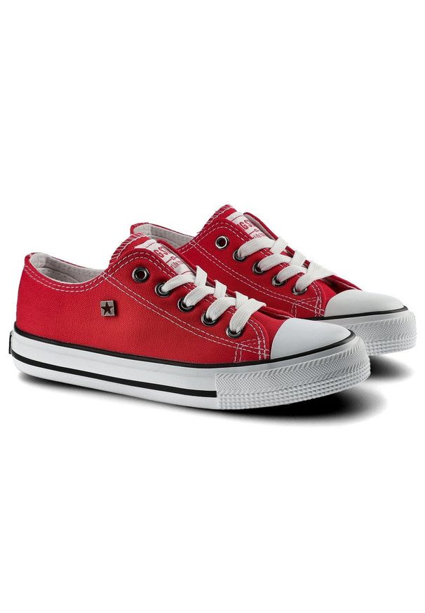 Big-Star - Czerwone Trampki Big Star Dziecięce Wygodne Buty. Kolor: czerwony. Materiał: jeans, materiał, guma. Szerokość cholewki: normalna. Wzór: aplikacja