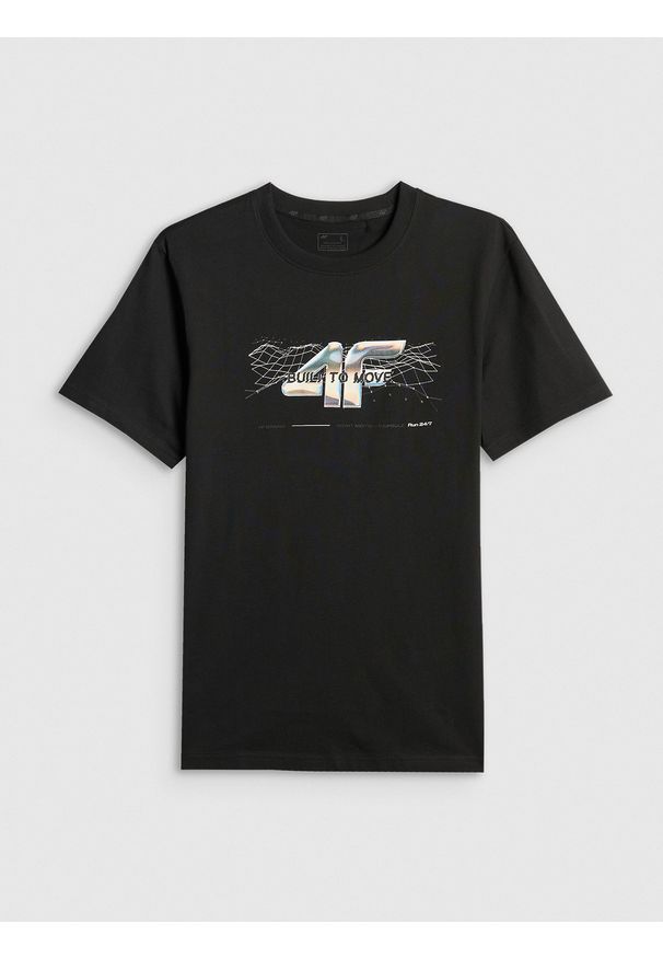 4f - 4F T-shirt regular z nadrukiem męski - czarny XXL. Okazja: na co dzień. Kolor: czarny. Materiał: materiał. Wzór: nadruk. Styl: casual, sportowy
