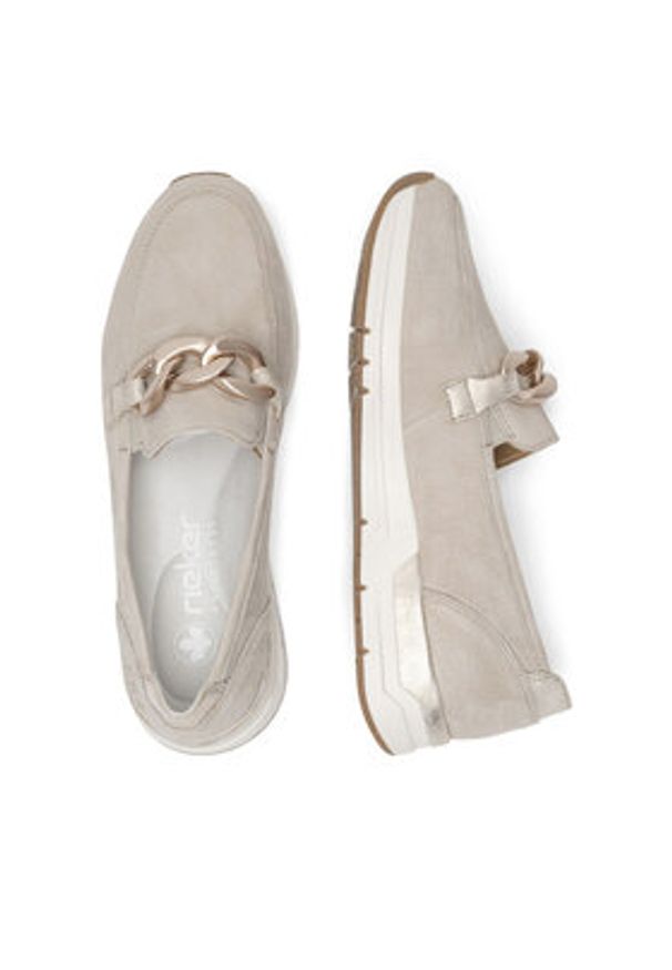 Rieker Loafersy 58944-60 Beżowy. Kolor: beżowy. Materiał: zamsz, skóra