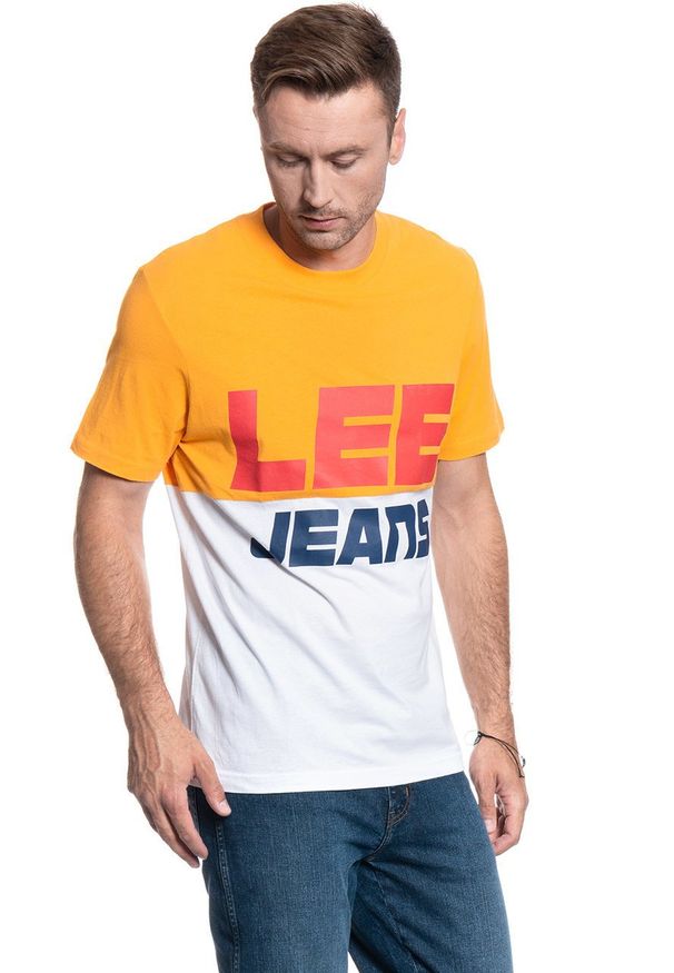 Lee - LEE T SHIRT COLOUR BLOCK TEE RADIANT YELLOW L60PFELG 112113471. Wzór: nadruk