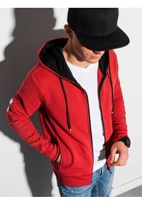 Ombre Clothing - Bluza męska rozpinana z kapturem B1157 - czerwona - XL. Typ kołnierza: kaptur. Kolor: czerwony. Materiał: bawełna, poliester #5