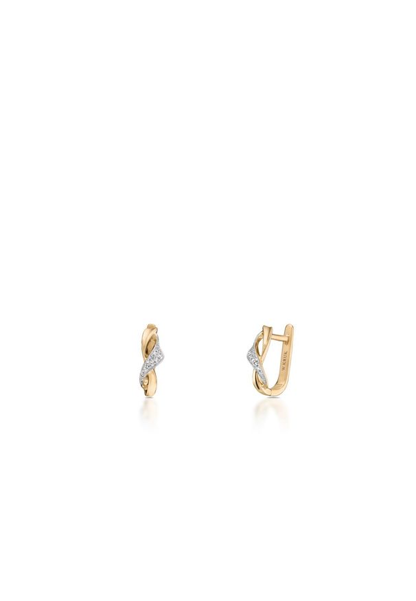 W.KRUK Zjawiskowe Złote Kolczyki - złoto 585, Diament 0,06ct - ZFX/KB+12BK. Materiał: złote. Kolor: złoty. Kamień szlachetny: diament