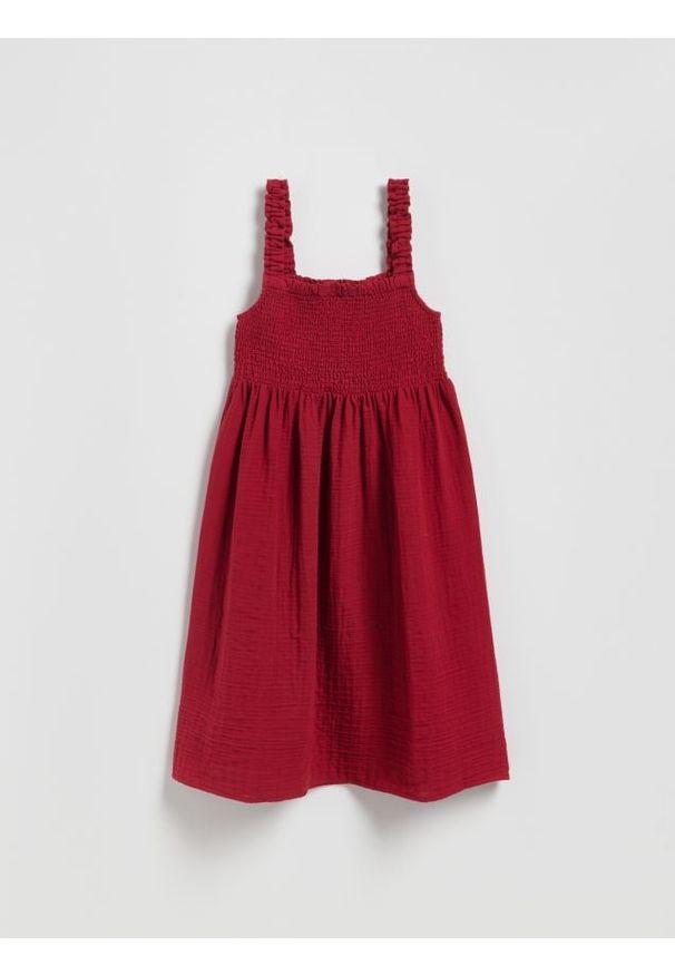 Reserved - Muślinowa sukienka mini - bordowy. Kolor: czerwony. Materiał: bawełna. Długość: mini