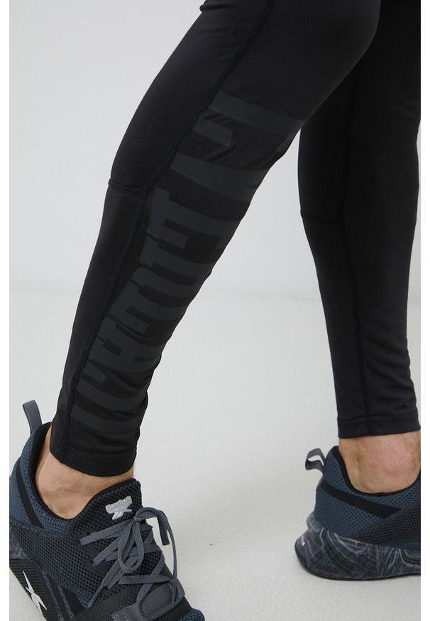 EVERLAST - Everlast Legginsy męskie kolor czarny z nadrukiem. Kolor: czarny. Materiał: dzianina. Wzór: nadruk