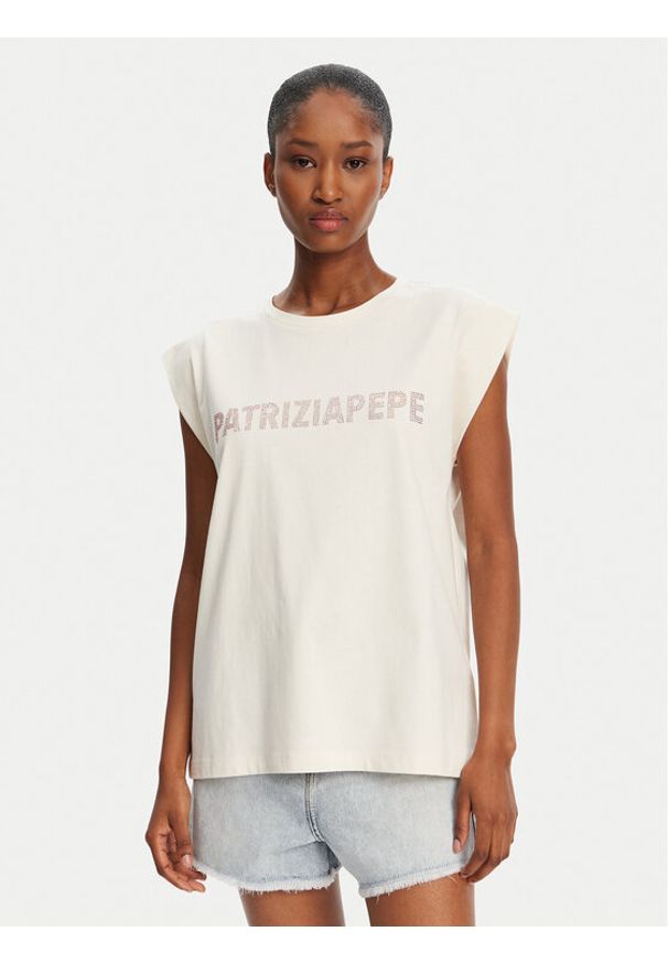 Patrizia Pepe T-Shirt 2M4418/J295-B823 Beżowy Regular Fit. Kolor: beżowy. Materiał: bawełna