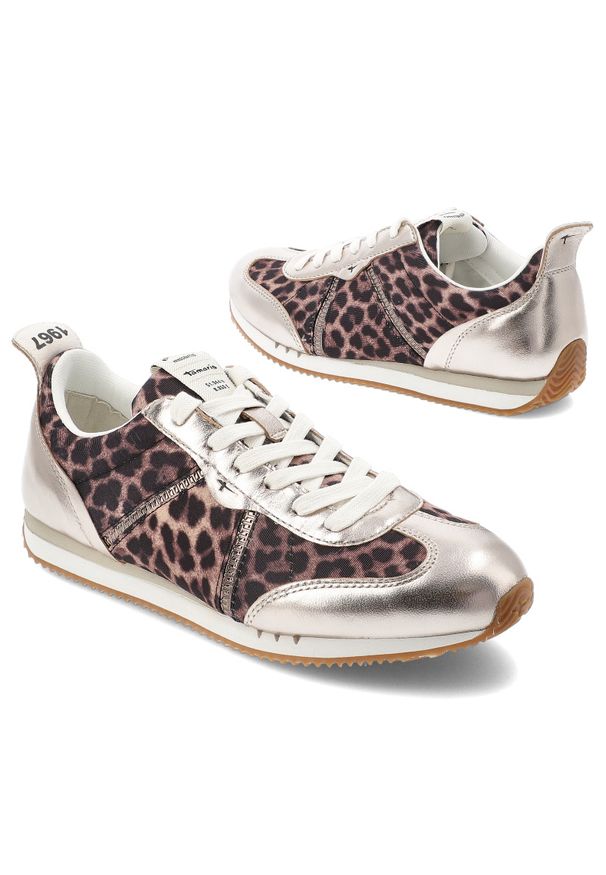 Brązowe Sneakersy Tamaris Modne Obuwie Damskie Leopard. Kolor: brązowy. Materiał: materiał. Wzór: motyw zwierzęcy. Styl: sportowy, elegancki