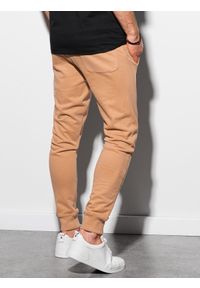 Ombre Clothing - Spodnie męskie dresowe joggery - camel V6 P948 - XXL. Kolor: brązowy. Materiał: dresówka