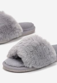 Born2be - Szare Kapcie Lineanor. Okazja: na co dzień. Nosek buta: otwarty. Zapięcie: bez zapięcia. Kolor: szary. Materiał: futro. Wzór: aplikacja. Styl: casual, elegancki #4