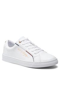TOMMY HILFIGER - Tommy Hilfiger Sneakersy Signature Sneaker FW0FW06322 Biały. Kolor: biały. Materiał: skóra