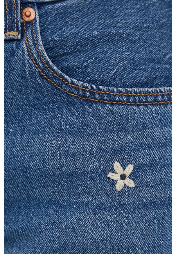 Levi's® - Levi's szorty jeansowe damskie z aplikacją high waist. Okazja: na spotkanie biznesowe. Stan: podwyższony. Kolor: niebieski. Materiał: jeans. Wzór: aplikacja. Styl: biznesowy