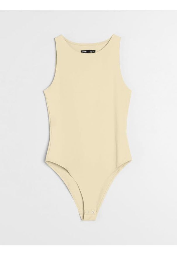 Sinsay - Body na ramiączkach z okrągłym dekoltem - żółty. Kolor: żółty. Długość rękawa: na ramiączkach