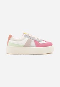 Renee - Różowo-Niebieskie Sneakersy Typu Kultowe Tenisówki na Grubej Podeszwie Nanessa. Kolor: różowy. Materiał: jeans #3