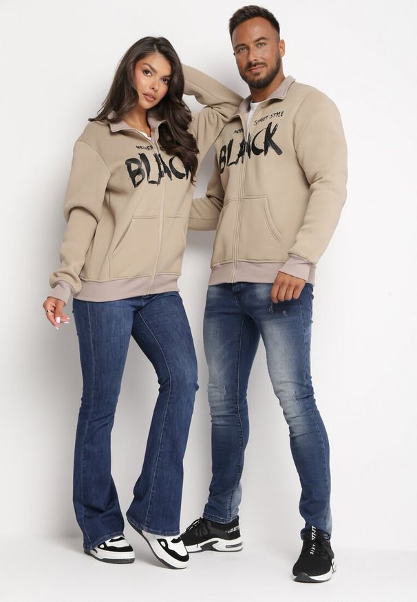 Born2be - Jasnobeżowa Bluza z Półgolfem Zapinana na Suwak z Kieszeniami i Ściągaczami Salatiel. Kolor: beżowy. Materiał: polar