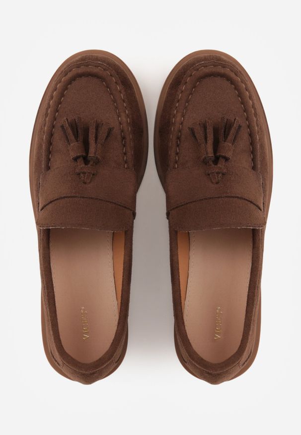 Born2be - Ciemnobrązowe Mokasyny VICES ze Skórzaną Wkładką i Frędzlami Leuconisse. Okazja: na co dzień. Kolor: brązowy. Materiał: skóra. Wzór: aplikacja. Styl: elegancki, casual