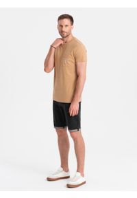 Ombre Clothing - Szorty jeansowe męskie z podwiniętymi nogawkami – czarne V4. Okazja: na co dzień. Kolor: czarny. Materiał: jeans. Długość: krótkie. Wzór: aplikacja, ze splotem. Sezon: lato. Styl: casual, elegancki #3