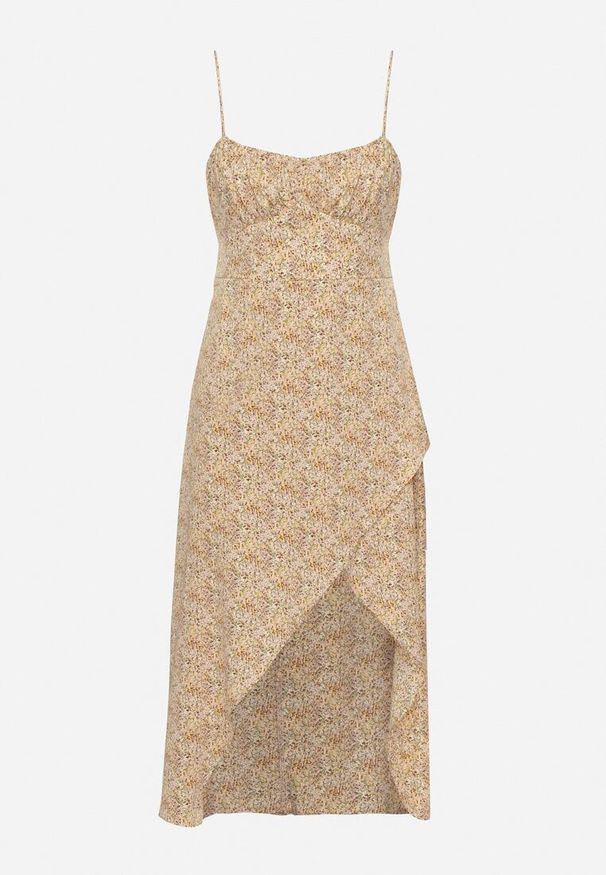 Born2be - Żółta Rozkloszowana Sukienka Ozdobiona Geometrycznym Wzorem Taelissa. Okazja: na co dzień. Kolor: żółty. Wzór: geometria, aplikacja. Sezon: wiosna, lato. Styl: casual, elegancki