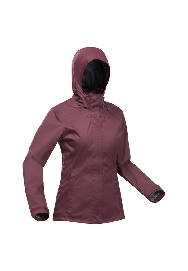 quechua - Kurtka turystyczna damska Quechua MH100 wodoodporna. Kolor: czerwony. Materiał: materiał, tkanina