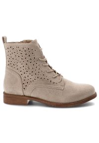 Beżowe Botki S.Barski Modne Obuwie Damskie. Kolor: beżowy. Materiał: materiał. Wzór: ażurowy. Styl: boho, klasyczny #5